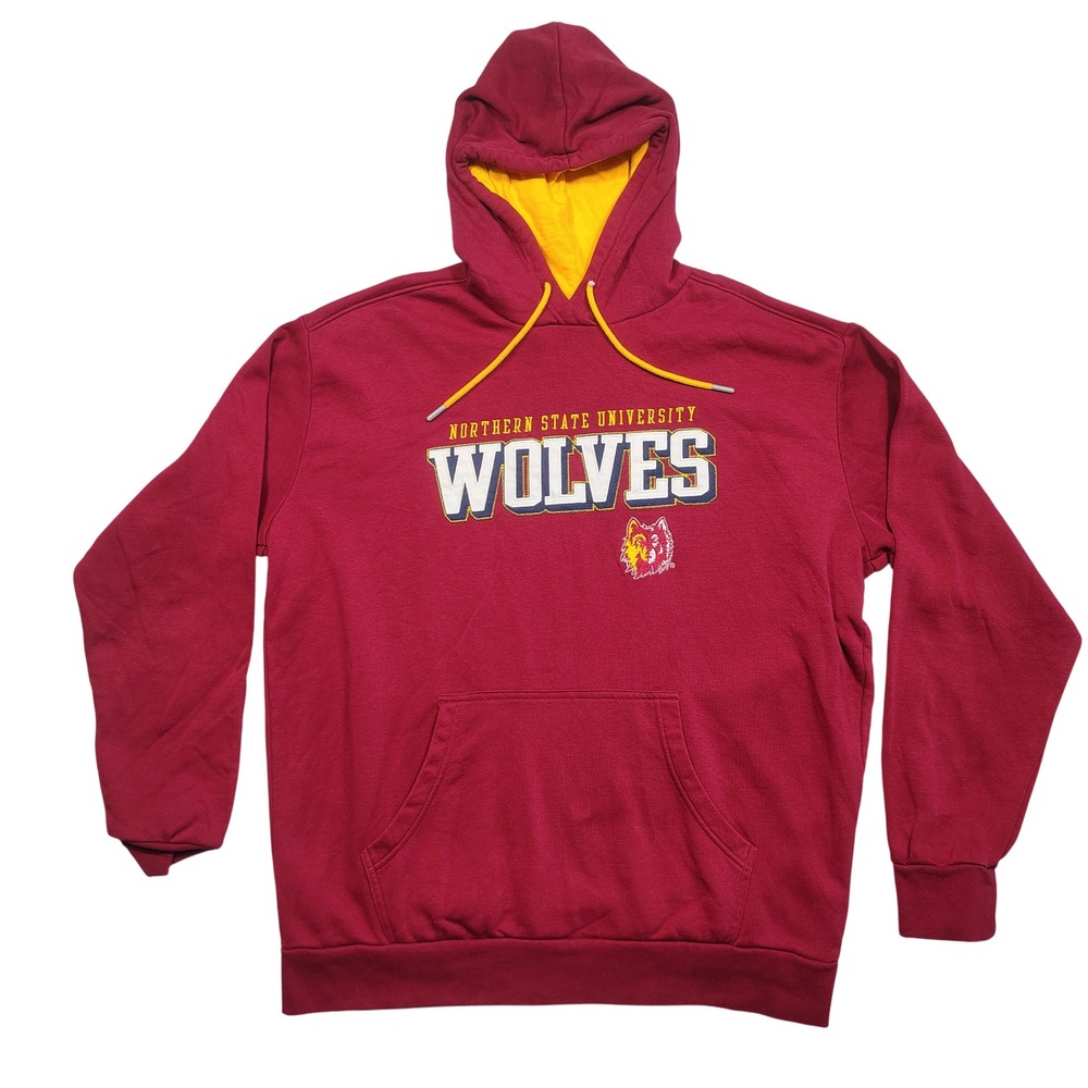 Northern State University Wolves Champion Hoodie Mens XL NCAA Maroon Yellow
